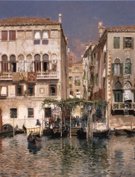 A Summer's Day, Venice Oil Painting - Rubens Santoro