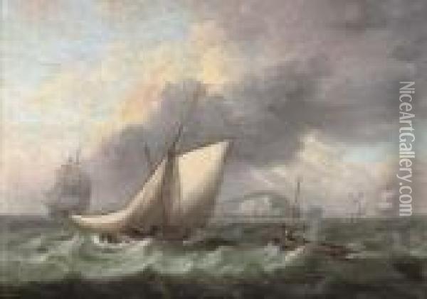 Shipping In A Squall Off The Needles Oil Painting - Thomas Luny