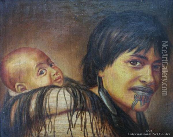 Ana Rupene & Child Oil Painting - Gottfried Lindauer