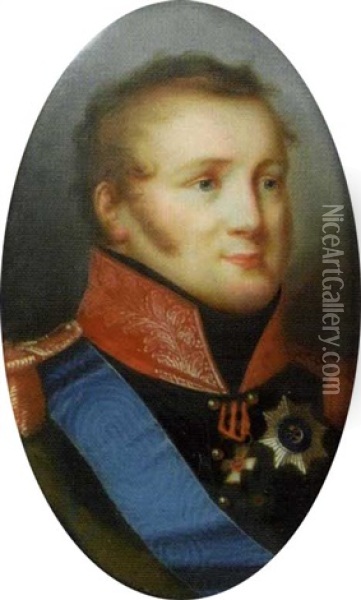Brustbild Des Zaren Alexander I Pawlowitsch In Blauer Uniform Und Rotem Kragen Oil Painting - Pietro De Rossi