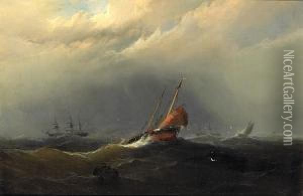 Lugger Running Before The Wind Oil Painting - James Hamilton
