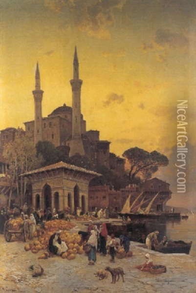 Constantinopoli, Mercato Nei Pressi Della Moschea Oil Painting - Hermann David Salomon Corrodi