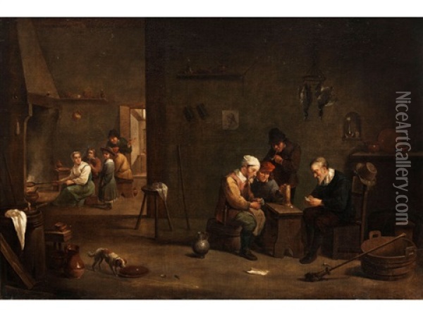Hollandisches Interieur Mit Genredarstellung Oil Painting - Matheus van Helmont