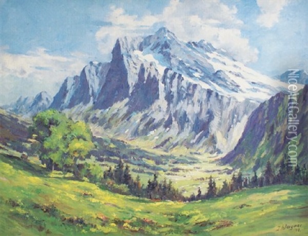 Paysage Suisse Grindelwald Wetterhorn Oil Painting - Georg Fischhof