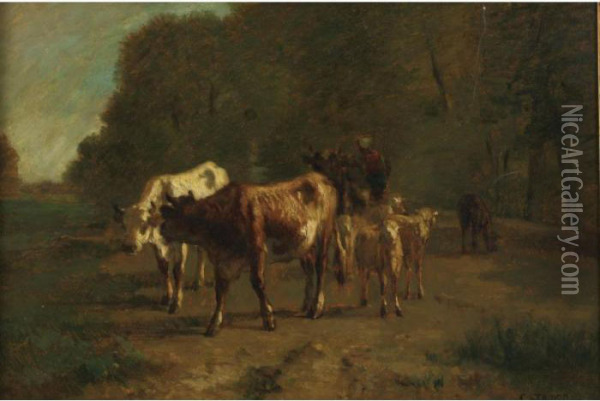 Cattle At Pasture Oil Painting - Constant Troyon
