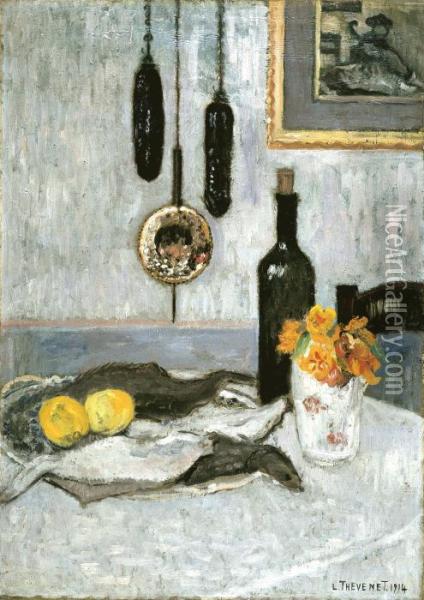 Still Life With Fish (1914) Oil Painting - Louis Thevenet