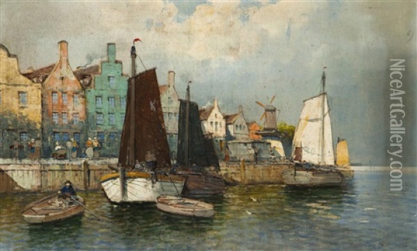 Hollandischer Hafen Oil Painting - Georg Fischhof