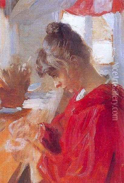 Marie en vestido rojo Oil Painting - Peder Severin Kroyer