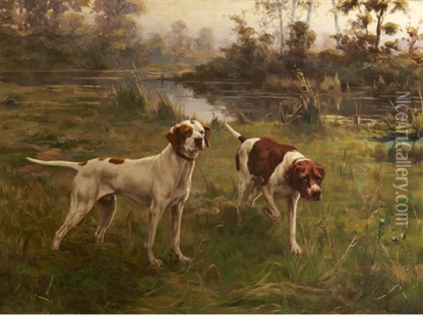 Early Morning, Pointers Oil Painting - Percival Leonard Rosseau