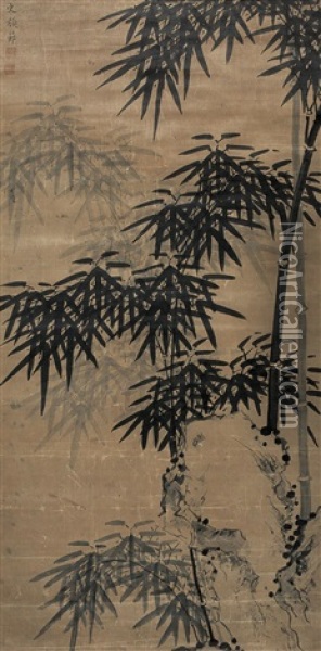 Bamboo And Stone Oil Painting -  Shi Yanjie
