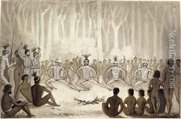 Dance at the Conclusion of the Cawarra Ceremonies Oil Painting - Clement Hodgkinson