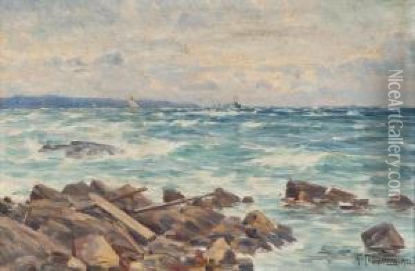Shipson The Sea Oil Painting - Woldemar Toppelius