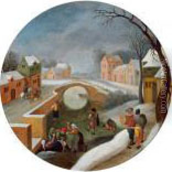 Paesaggio Invernale Con Un Ponte Di Pietra E Figure Oil Painting - Abel Grimmer
