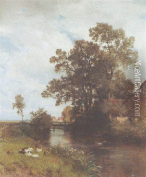 Sommerliche Landschaft Mit Fluss Oil Painting - Philipp Roeth