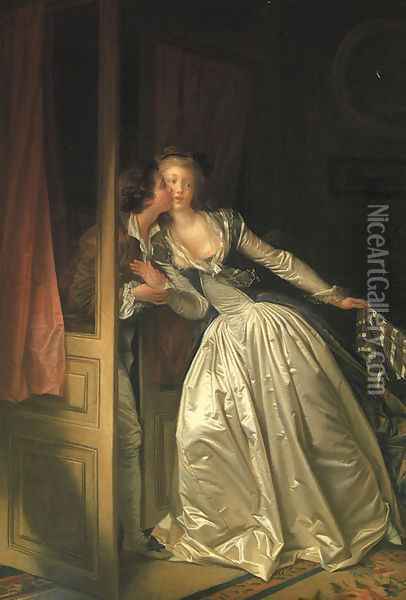 The Stolen Kiss (1) (detail) 1787-89 Oil Painting - Jean-Honore Fragonard