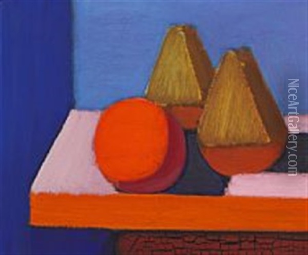 Still Life With Orange And Two Green Fruits Oil Painting - Vilhelm Lundstrom