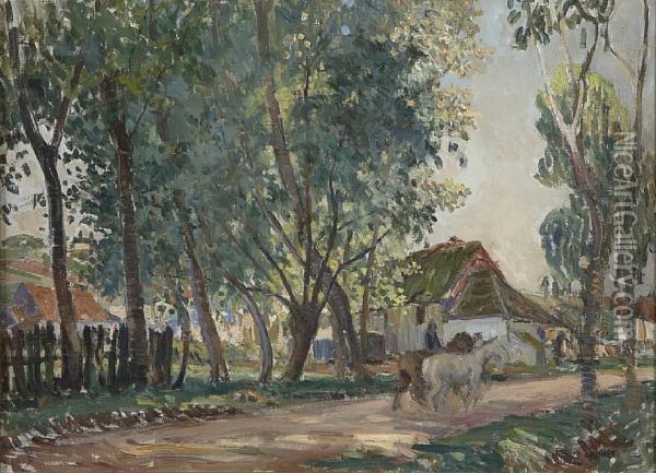 Landscape With Figure And Horses Oil Painting - Jules Eugene Pages