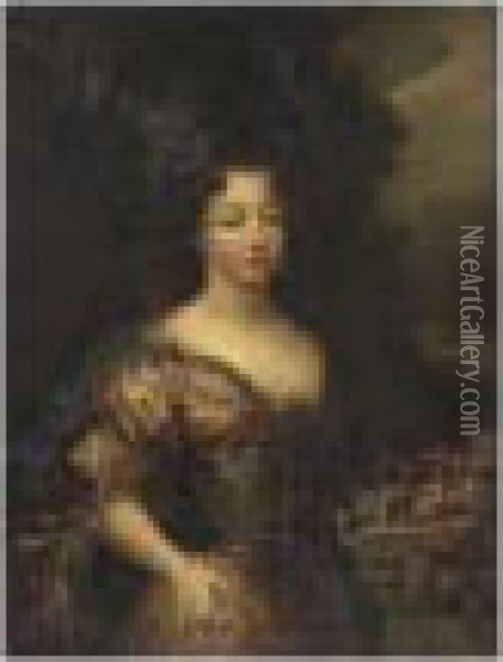 Portrait De Femme Au Bouquet De Fleur Oil Painting - Pierre Le Romain I Mignard