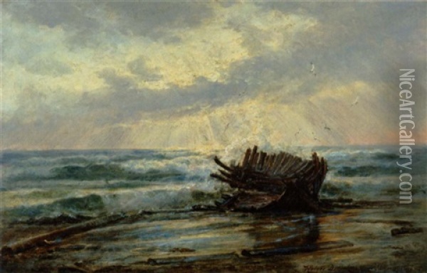 Skibsvrag I Strandkanten Oil Painting - Holger Henrik Herholdt Drachmann