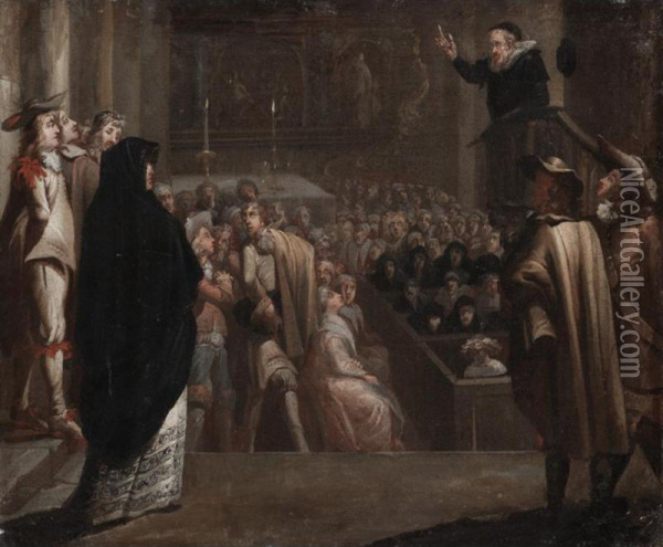 John Knox Delivering A Sermon Oil Painting - Marcellus, Laroon Jr.