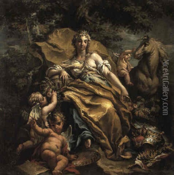 Allegory Of The Continent Of Europe Oil Painting - Gaspare Diziani