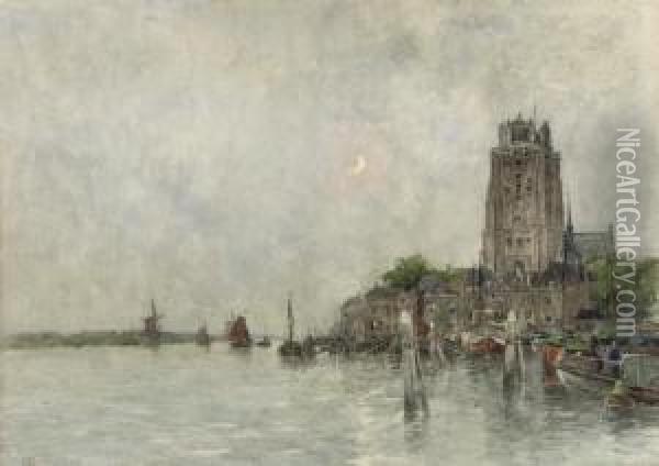 The Harbour Of Dordrecht By Moonlight Oil Painting - Hendrick, Henri Cassiers