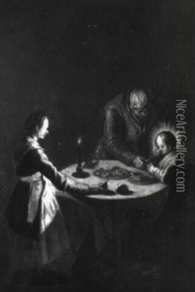 The Holy Family At Table Oil Painting - Jean Leclerc