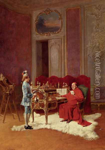 Game For The Cardinal Oil Painting - Charles Edouard Edmond Delort