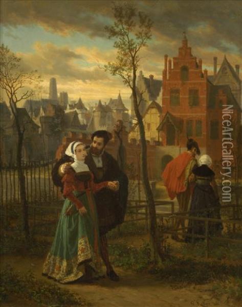 Medieval Townscape With Lovers Oil Painting - Wilhelm Koller