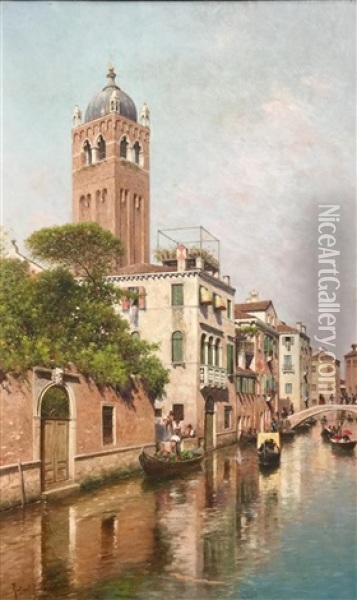 Canal Scene, Venice Oil Painting - Rafael Senet y Perez