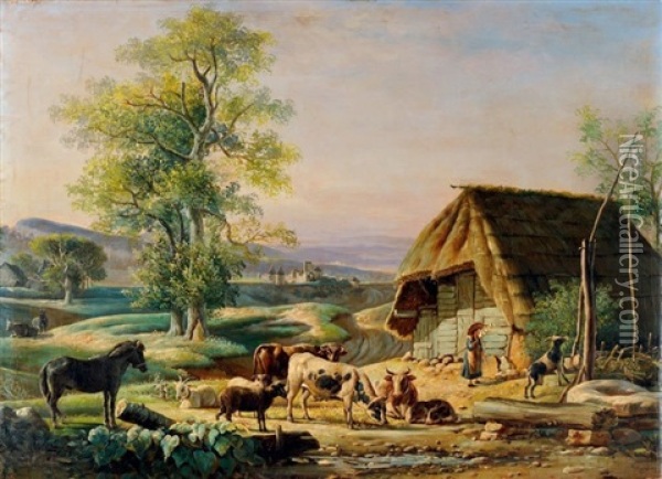 Cabane De Berger En Bourgogne Oil Painting - Jean-Antoine Duclaux