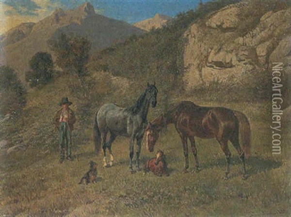 Pferde Auf Der Weide Oil Painting - Franz Quaglio