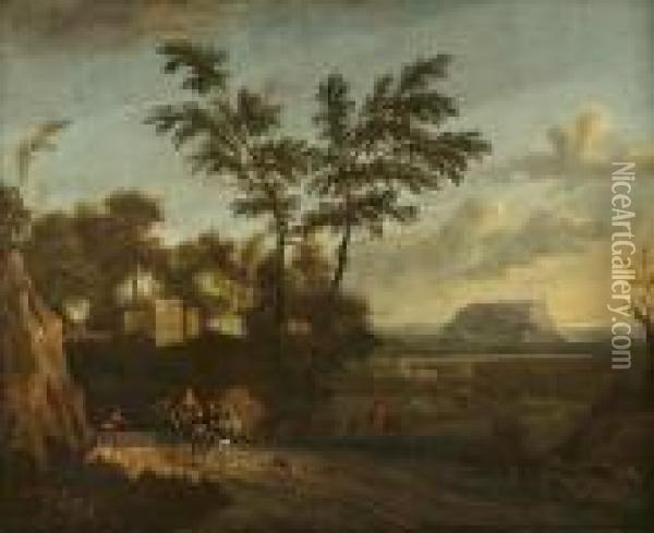 Landscape With Travellers Oil Painting - Gaspard Dughet Poussin