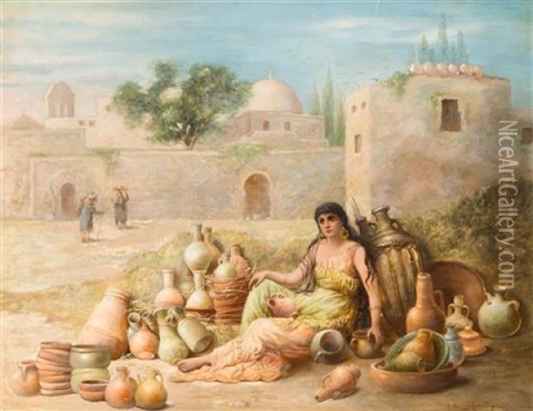 Pottery Seller Oil Painting - Margaret Murray Cookesley