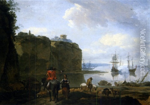 Paysage Mediterraneen Avec Cavaliers Oil Painting - Abraham Jansz. Begeyn