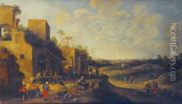 L'entree Du Village Oil Painting - Joost Cornelisz. Droochsloot
