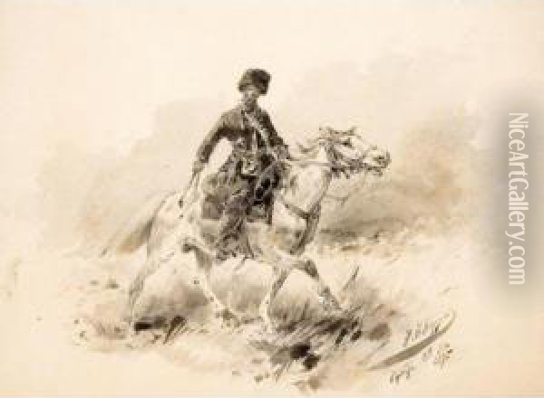 Cossack On Horseback Oil Painting - Nikolai Nikolaevich Karazin