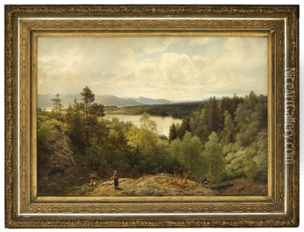 Asterudtjernet, Utsikt Over Ringerike Oil Painting - Hans Frederick Gude