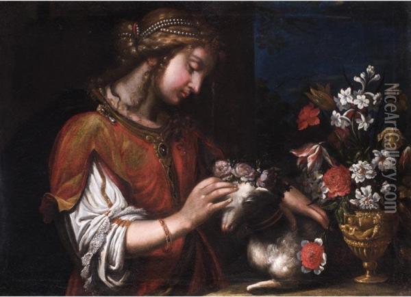 Die Heilige Agnes Oil Painting - Agostino Melissi