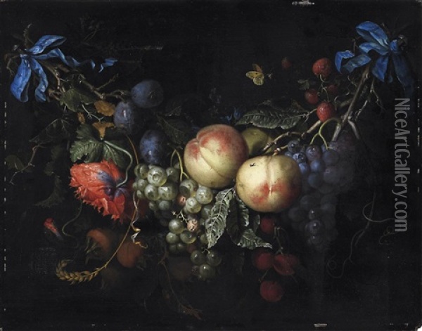 Girlande Mit Fruchten Und Blumen Oil Painting - Jacob van Walscapelle