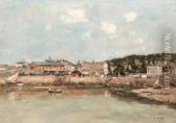 Trouville, Le Port, La Place Du March Et Le Bac Oil Painting - Eugene Boudin