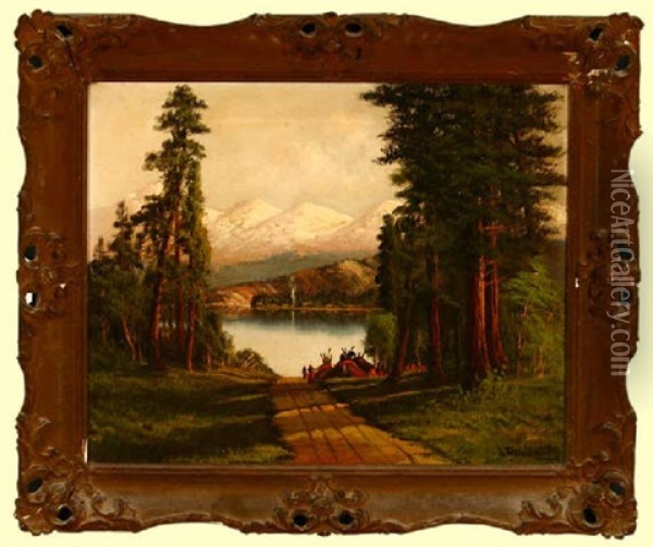 Lake Side Indian Encampment Oil Painting - Joseph John Engelhardt