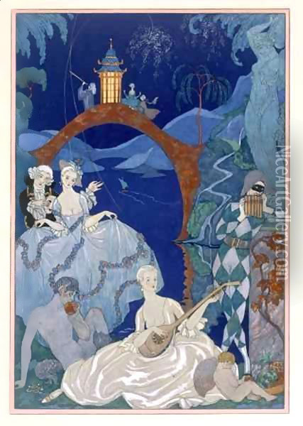 Ball Under the Blue Moon Oil Painting - Georges Barbier