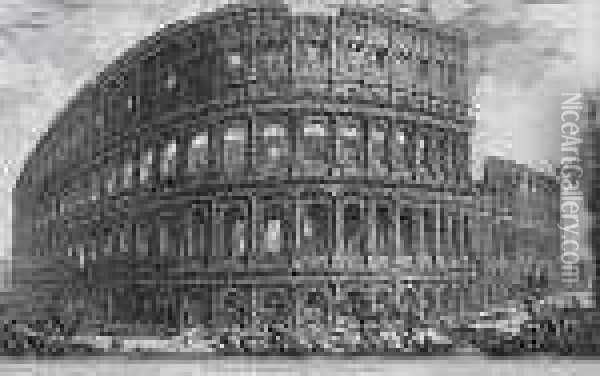 Veduta Dell' Anfiteatro Flavio Detto Il Colosseo Oil Painting - Giovanni Battista Piranesi