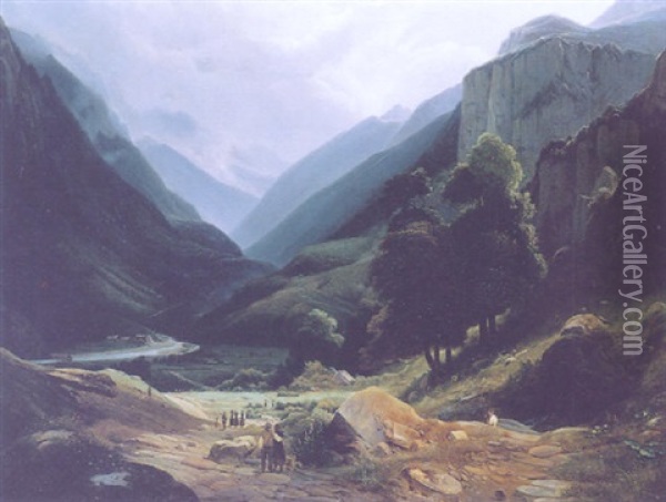 Vue D'unterseen, Berne Oil Painting - Louis Auguste Lapito