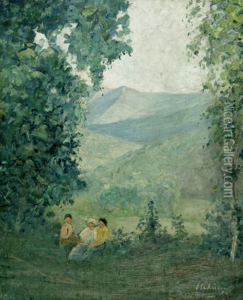 Landschaft Mit Figuren Oil Painting - Ernst Traugott Schiess