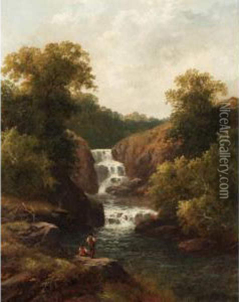Mellincourt Falls; River Scene Oil Painting - Thomas Stanley Barber
