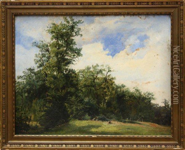 Figures In A Summer Landscape Oil Painting - Karl Michael Geyling