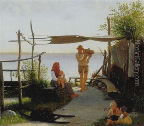 Parti Fra Et Fiskerleje Oil Painting - Julius Friedlaender