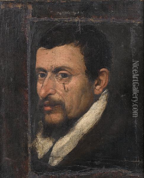 Portrait Of A Gentleman, Bust-length, In Ablack Tunic With A White Collar Oil Painting - Bartolomeo Passarotti